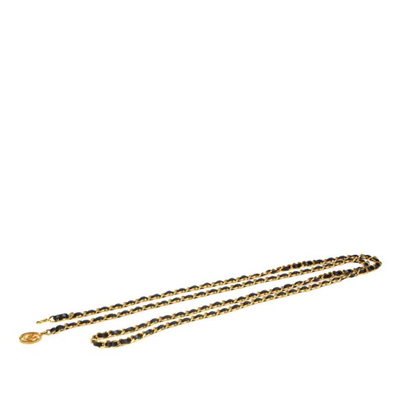 Chanel Coco Mark Belt, Gold and Black Leather, Plated, Women's, CHANEL - Picture 1 of 4